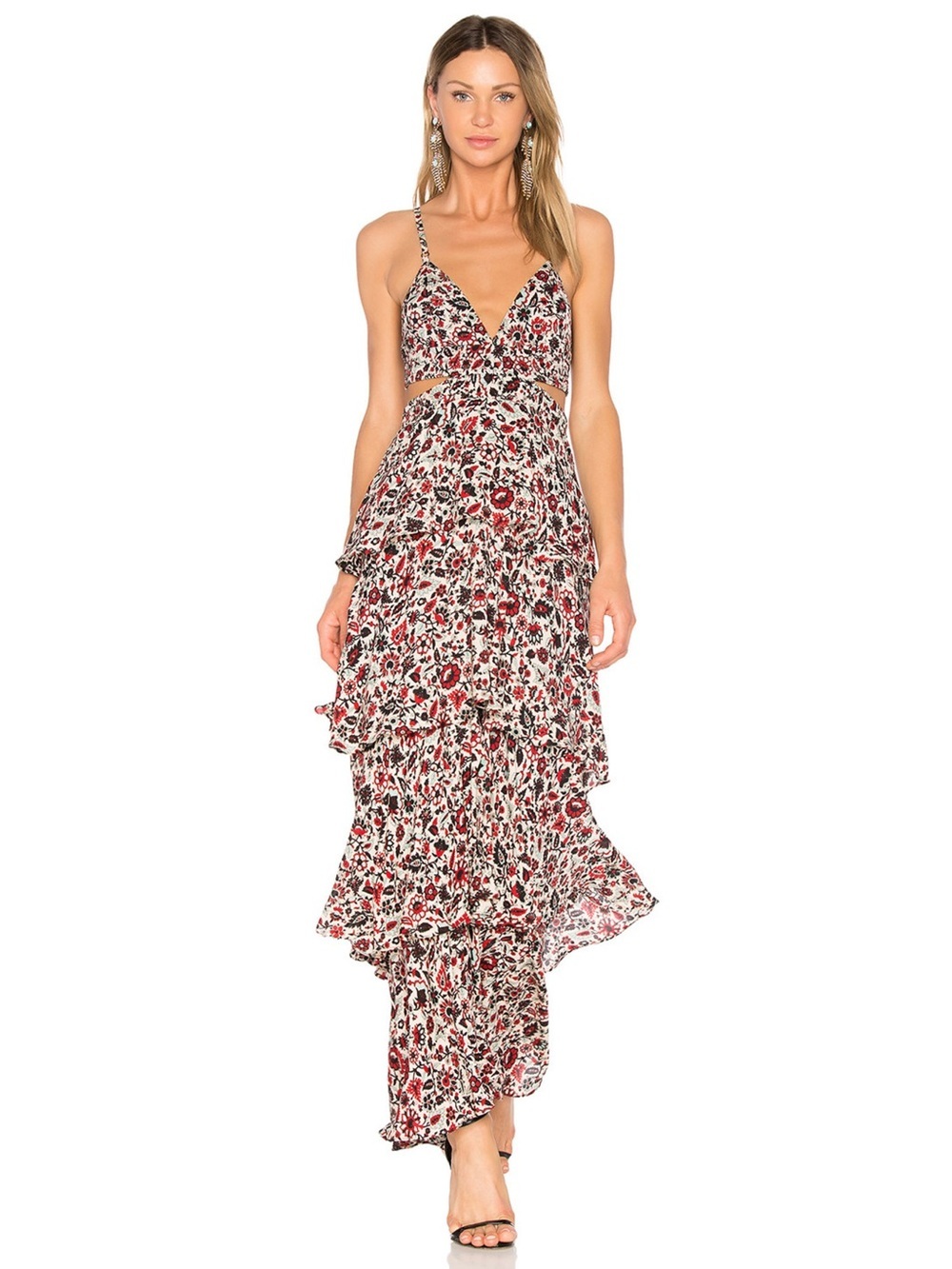 ALC Titus Floral Tiered Silk Maxi Dress in Blue/Red Sz 2